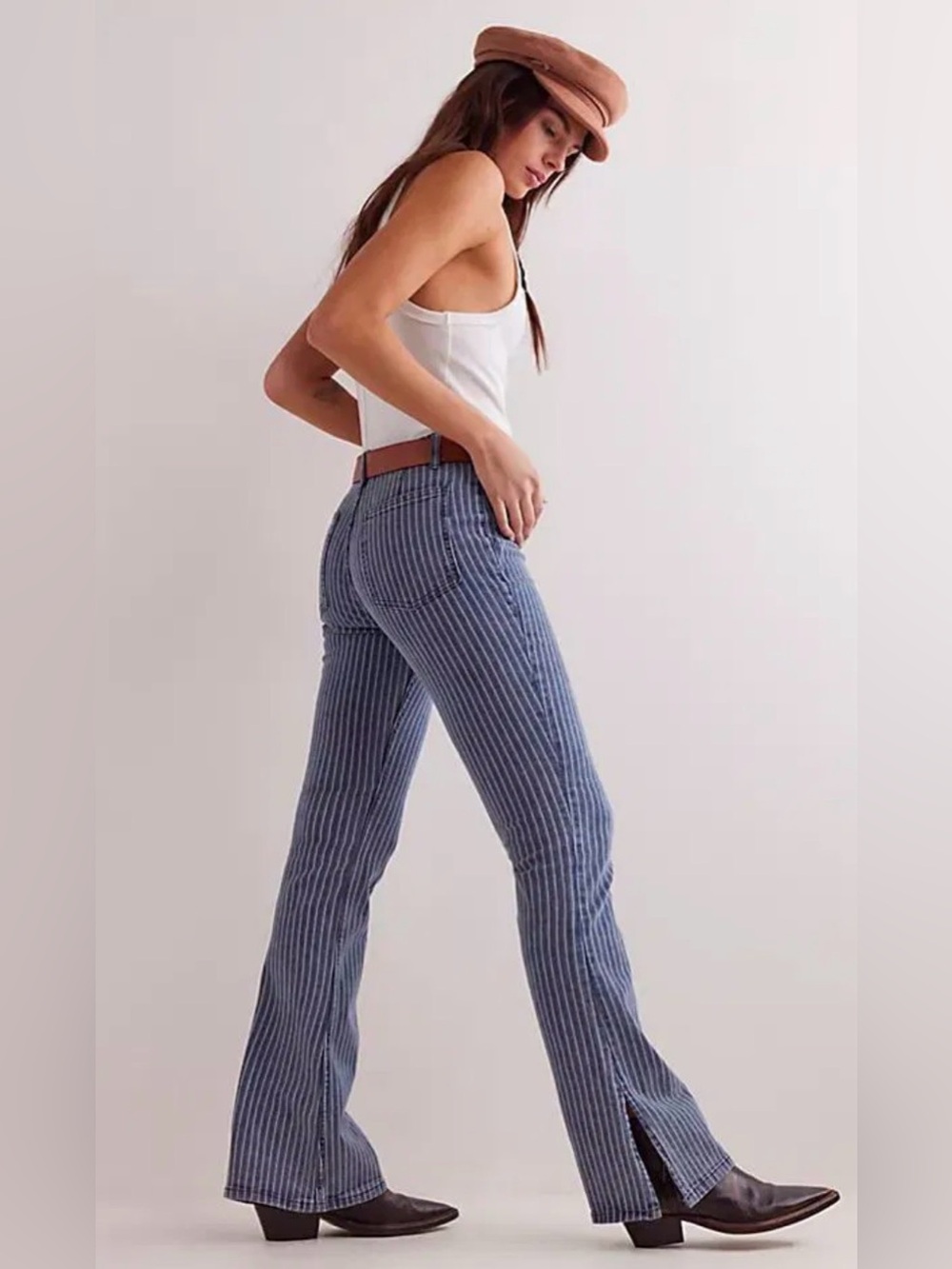 Free People We The Free Level Up Stripe Slim Flare Jeans Size 30